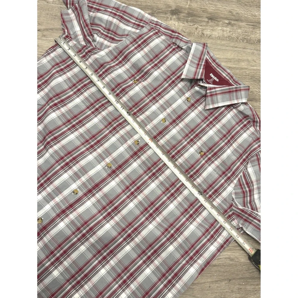 Lot of 2 KingSize Mens 3XL Big Plaid Short Sleeve Button Down Shirts Red Blue - Picture 6 of 10